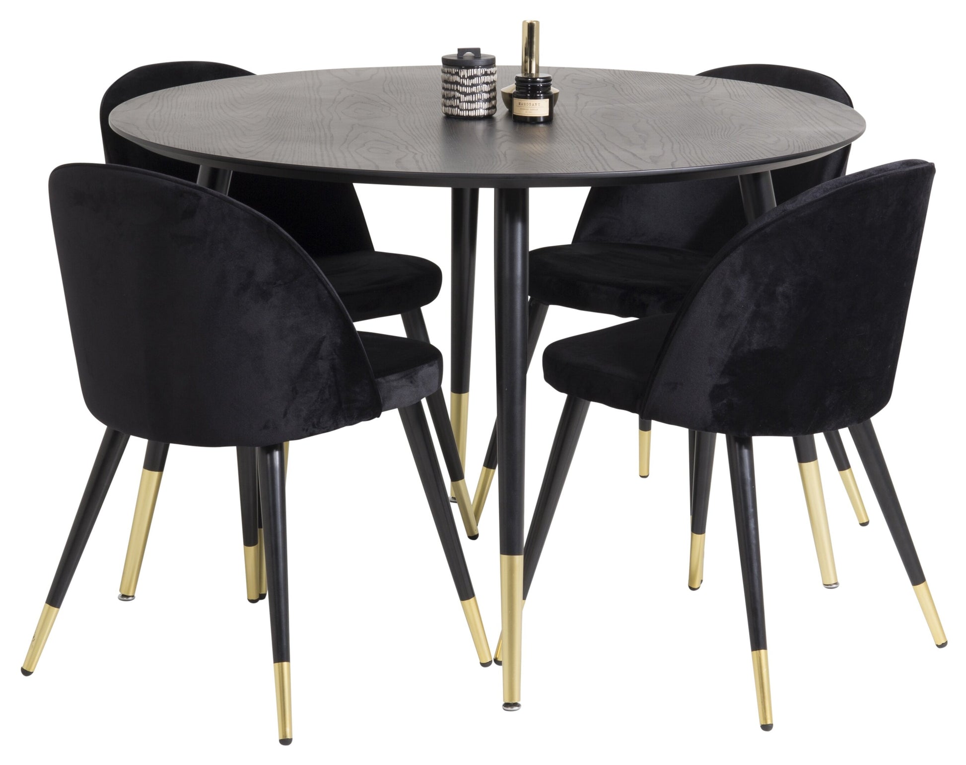 Dipp Matbord med Velvet Stolarna – Bord: ⌀115 Stol: 57x76,5x50