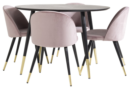 Dipp Matbord med Velvet Stolarna – Bord: ⌀115 Stol: 57x76,5x50