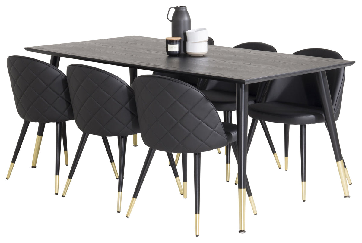 Dipp Matbord med Velvet Stolarna – Bord: 75x180x90 Stol: 57x76,5x50