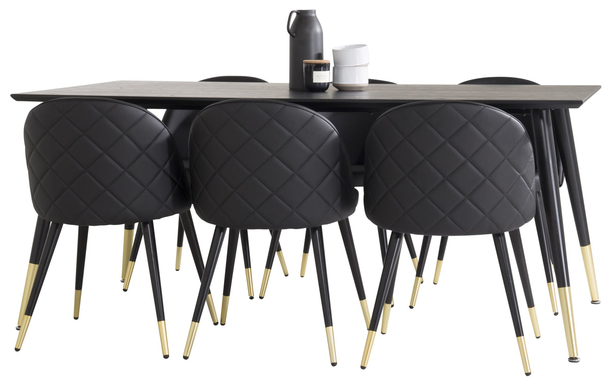 Dipp Matbord med Velvet Stolarna – Bord: 75x180x90 Stol: 57x76,5x50