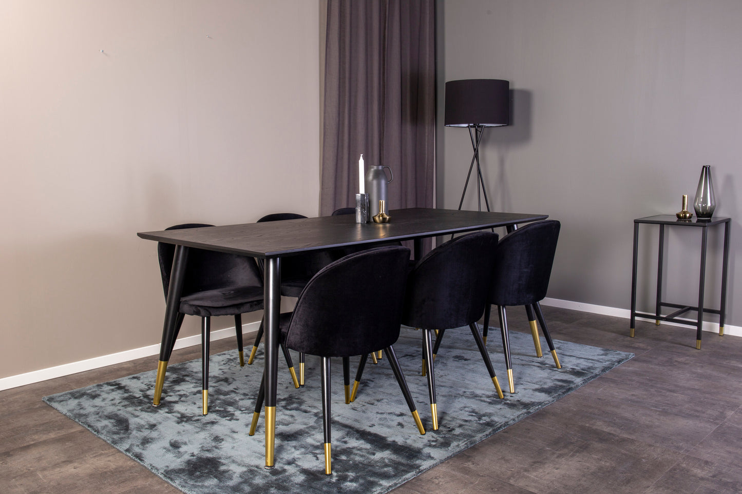 Dipp Matbord med Velvet Stolarna – Bord: 75x180x90 Stol: 57x76,5x50