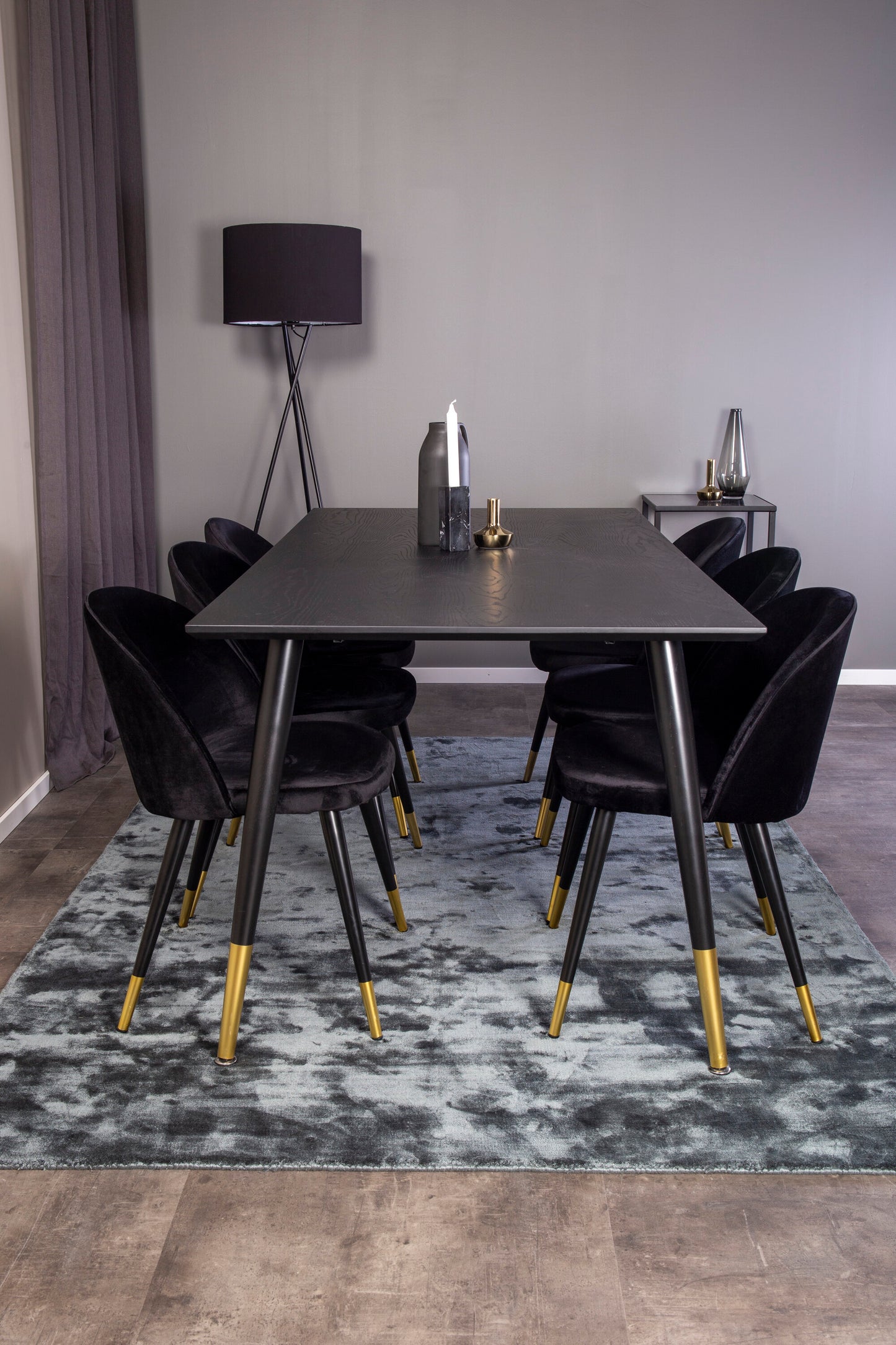 Dipp Matbord med Velvet Stolarna – Bord: 75x180x90 Stol: 57x76,5x50