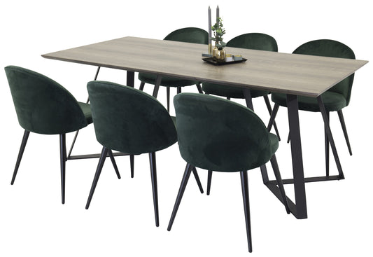 Marina Matbord med Velvet Stolarna – Bord: 75x180x90 Stol: 57x76,5x50