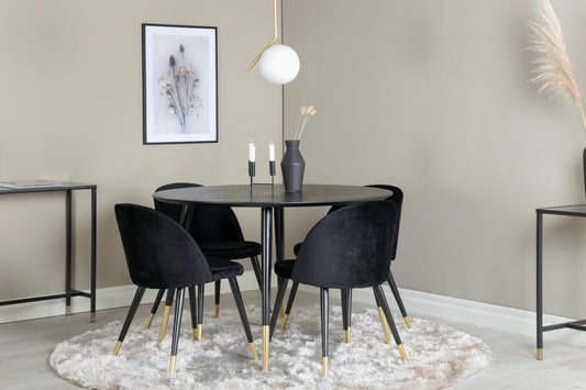 Dipp Matbord med Velvet Stolarna – Bord: ⌀115 Stol: 57x76,5x50