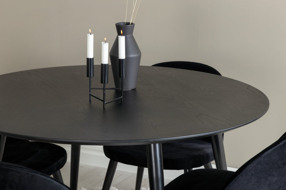 Dipp Matbord med Velvet Stolarna – Bord: ⌀115 Stol: 57x76,5x50