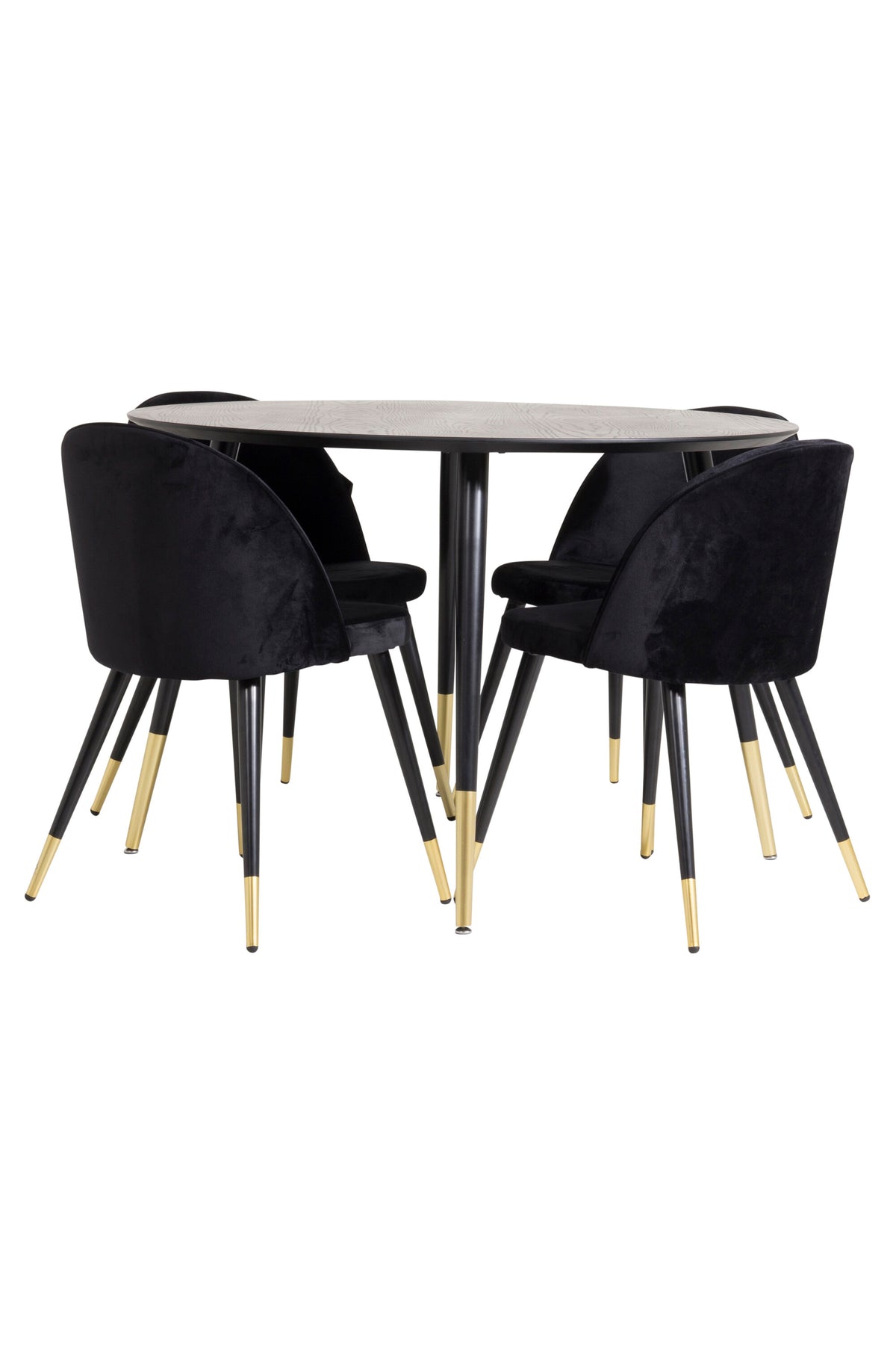 Dipp Matbord med Velvet Stolarna – Bord: ⌀115 Stol: 57x76,5x50