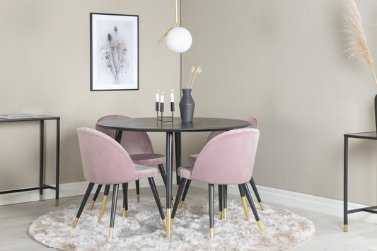 Dipp Matbord med Velvet Stolarna – Bord: ⌀115 Stol: 57x76,5x50