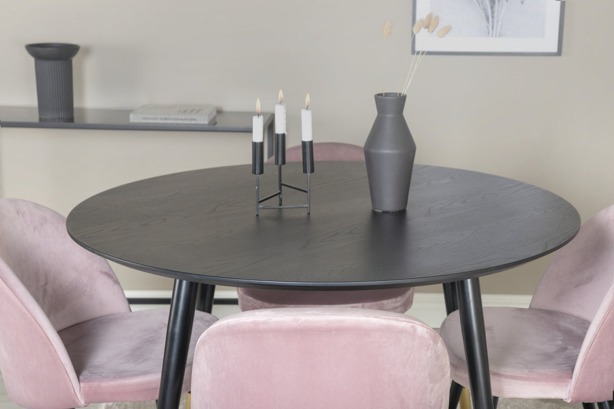 Dipp Matbord med Velvet Stolarna – Bord: ⌀115 Stol: 57x76,5x50