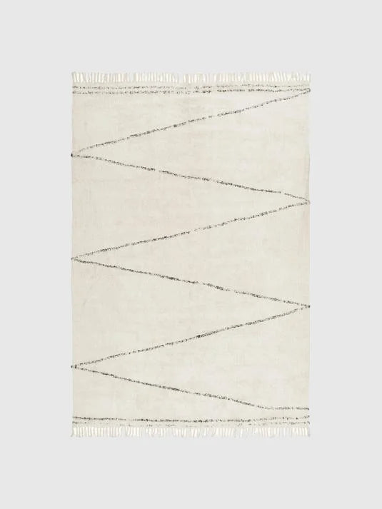 200x300 Handtuftad bomullsmatta med fransar - Beige/Svart