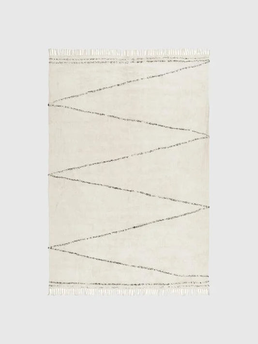 200x300 Handtuftad bomullsmatta med fransar - Beige/Svart