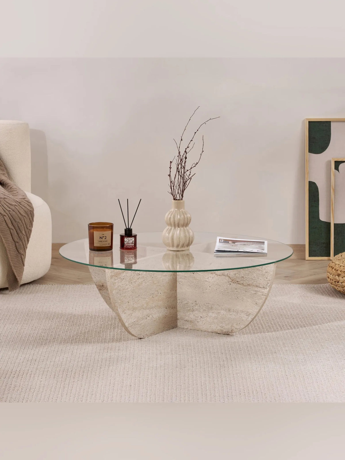 Liya Soffbord 90 cm - Travertine