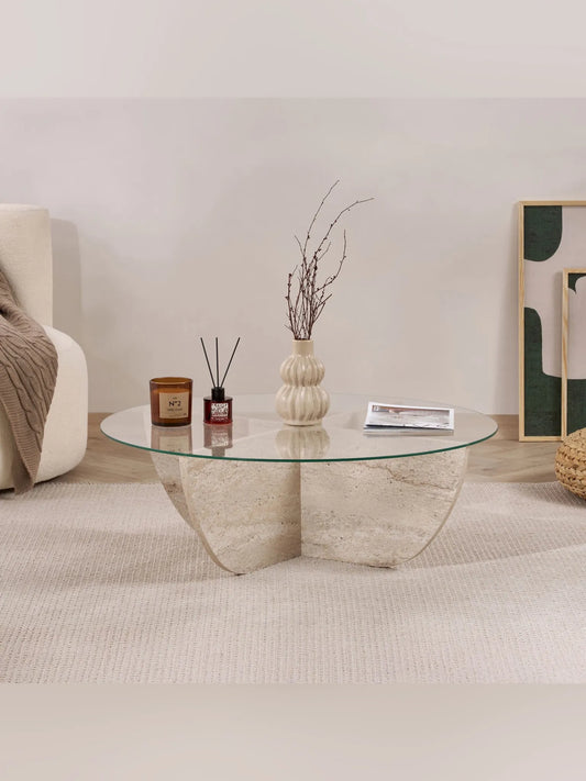 Liya Soffbord 90 cm - Travertine