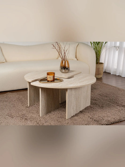 Moira Soffbord Ø90 - Travertine