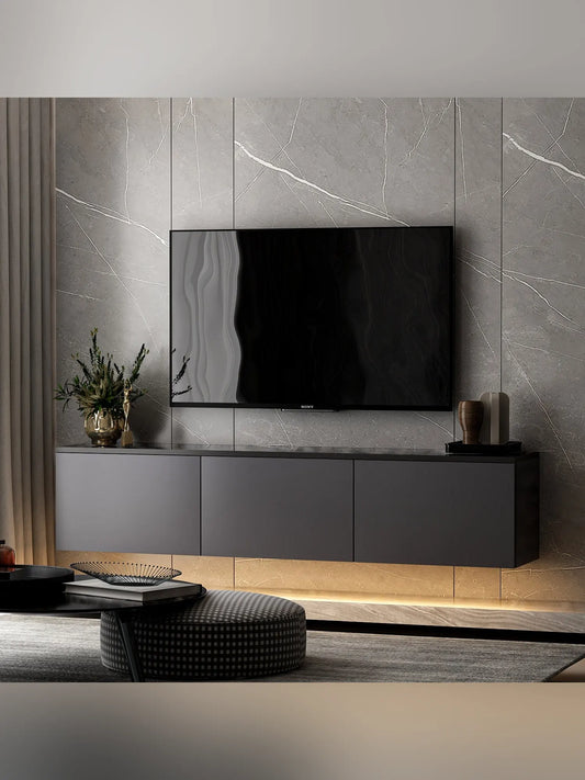 Neon Illuminated - Antracit, Travertin Tv-Bänk