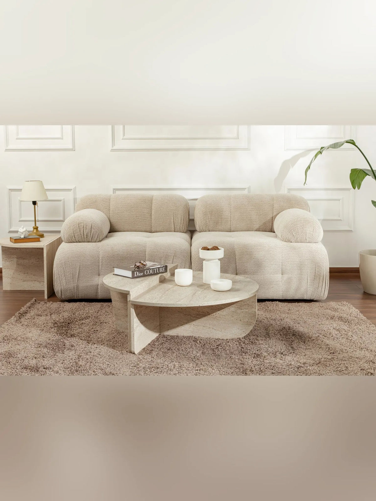 Orio soffbord 90x60 / 85x30 cm - Travertine