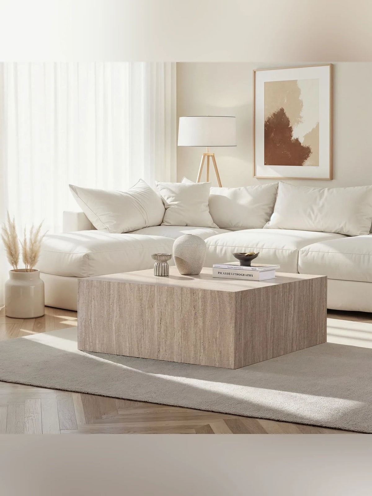 Prizma Soffbord 90x90x35 cm - Travertine