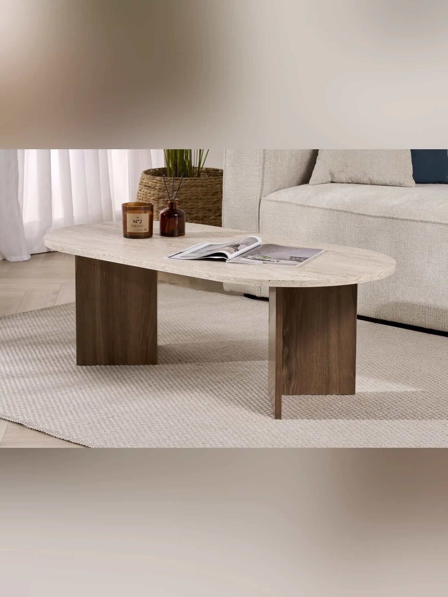 Sable Soffbord 119x60 cm - Travertine, Walnut