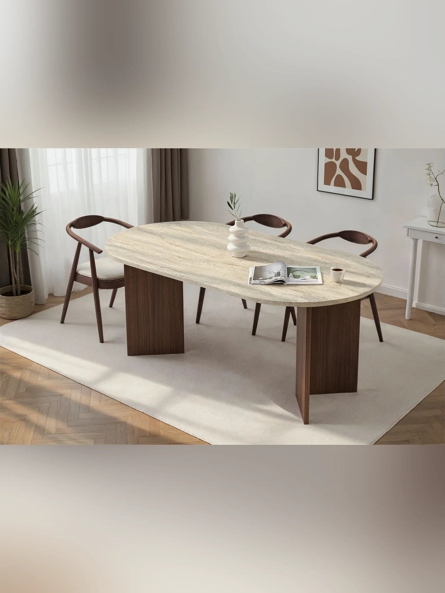 Sablin Ovalt matbord 180 cm - Travertine, Milano Walnut