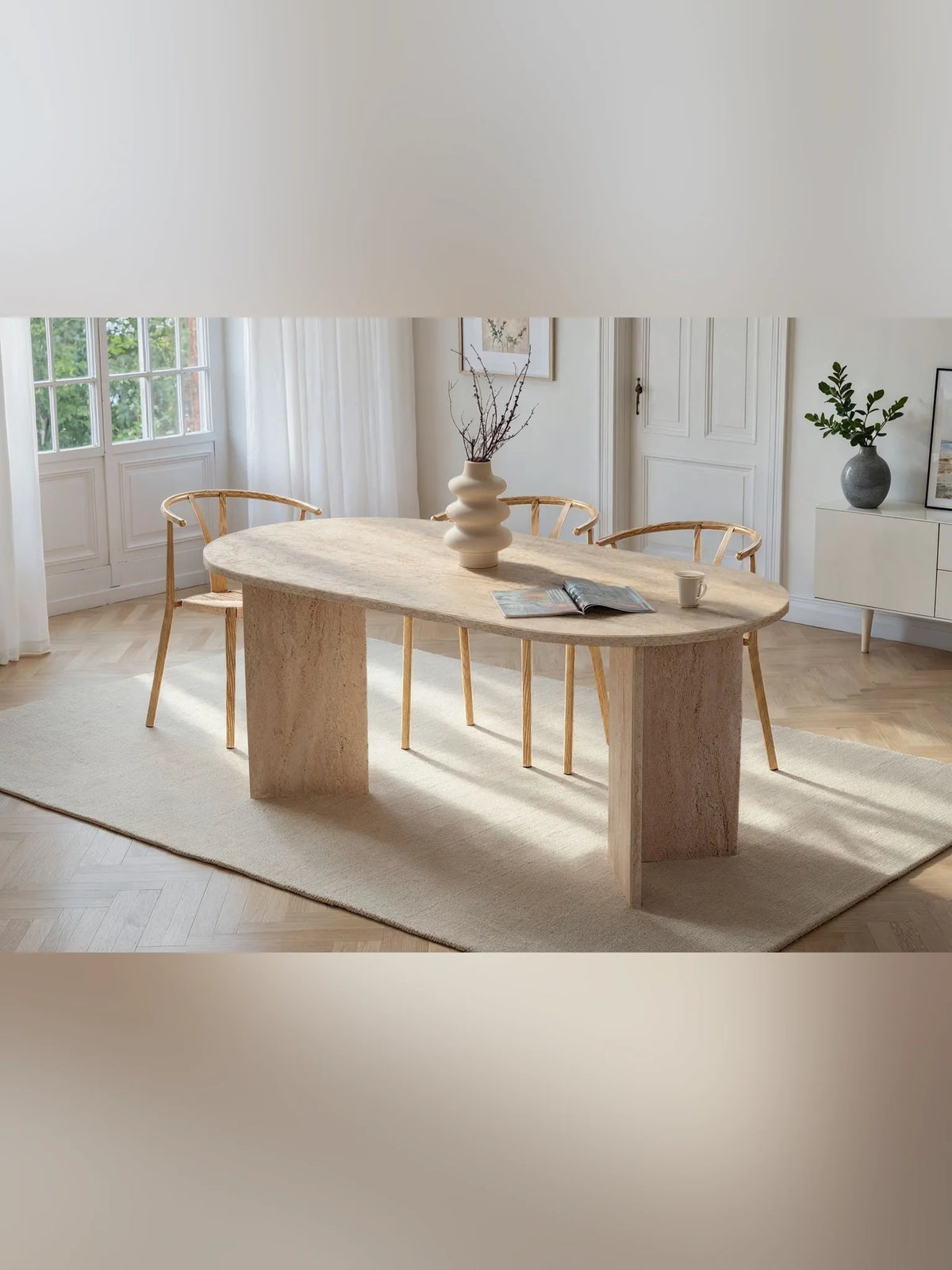 Sablin Ovalt matbord 180 cm - Travertine