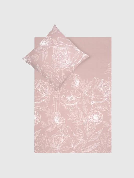 Sänglinne med blommönster - Gammelrosa/Vit