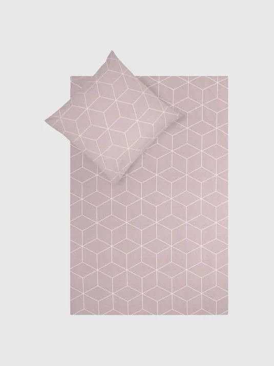 Sänglinne med grafiskt mönster - Gammelrosa/Gräddvit