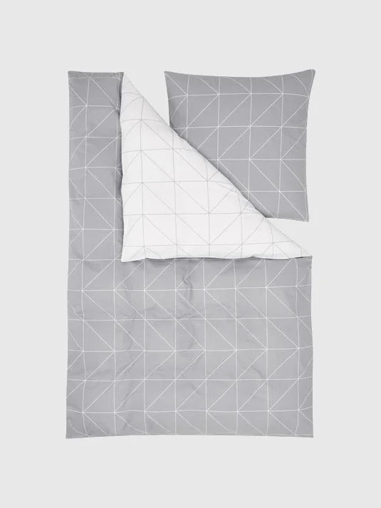 Sänglinne med grafiskt mönster - Grå/Vit