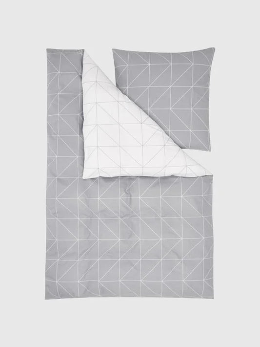 Sänglinne med grafiskt mönster - Grå/Vit