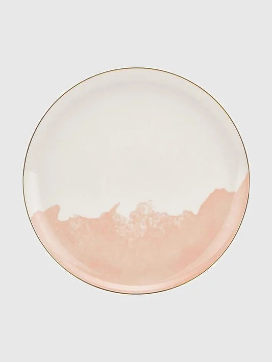 Set av 2 Tallrikar i porslin - Gräddvit/Rosa/Guld