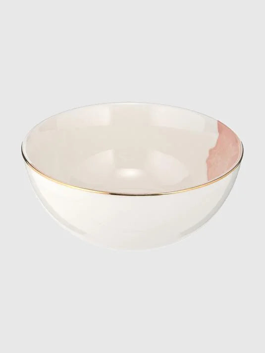 Set av 2 skålar i porslin med abstrakt mönster - Gräddvit/Rosa/Guld