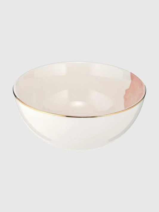 Set av 2 skålar i porslin med abstrakt mönster - Gräddvit/Rosa/Guld