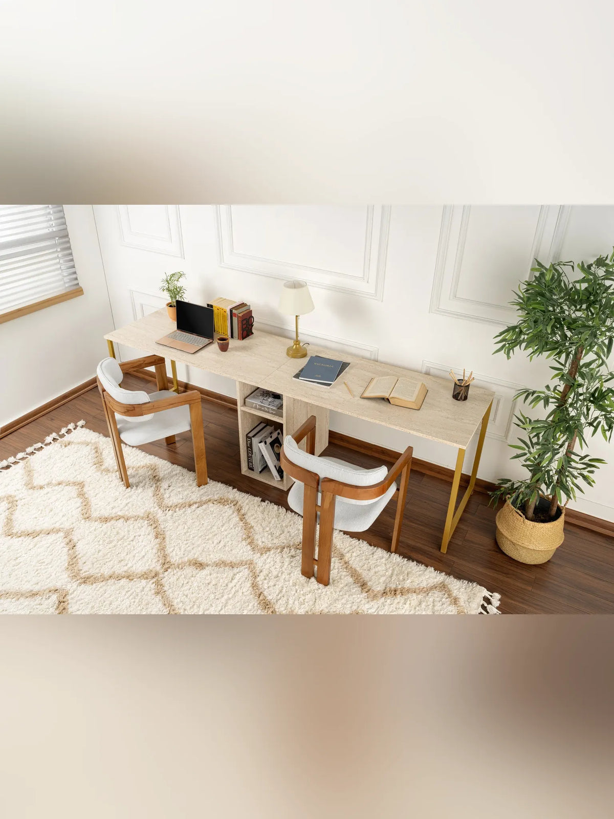 Twin Skrivbord - Travertine, Gold