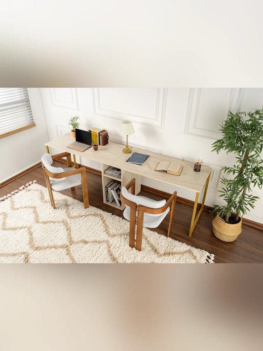 Twin Skrivbord - Travertine, Gold