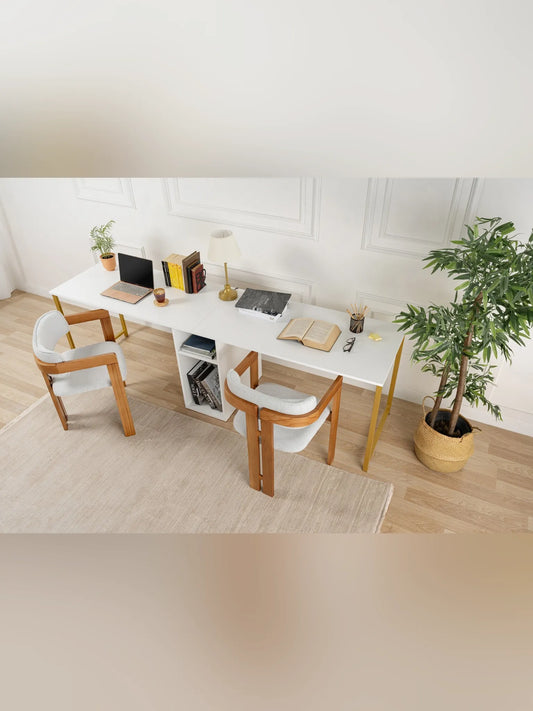 Twin Skrivbord - White, Gold
