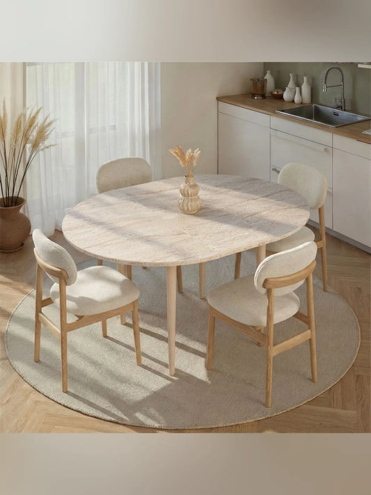 Viona Runt matbord - Förlängningsbar - Travertine, Oak