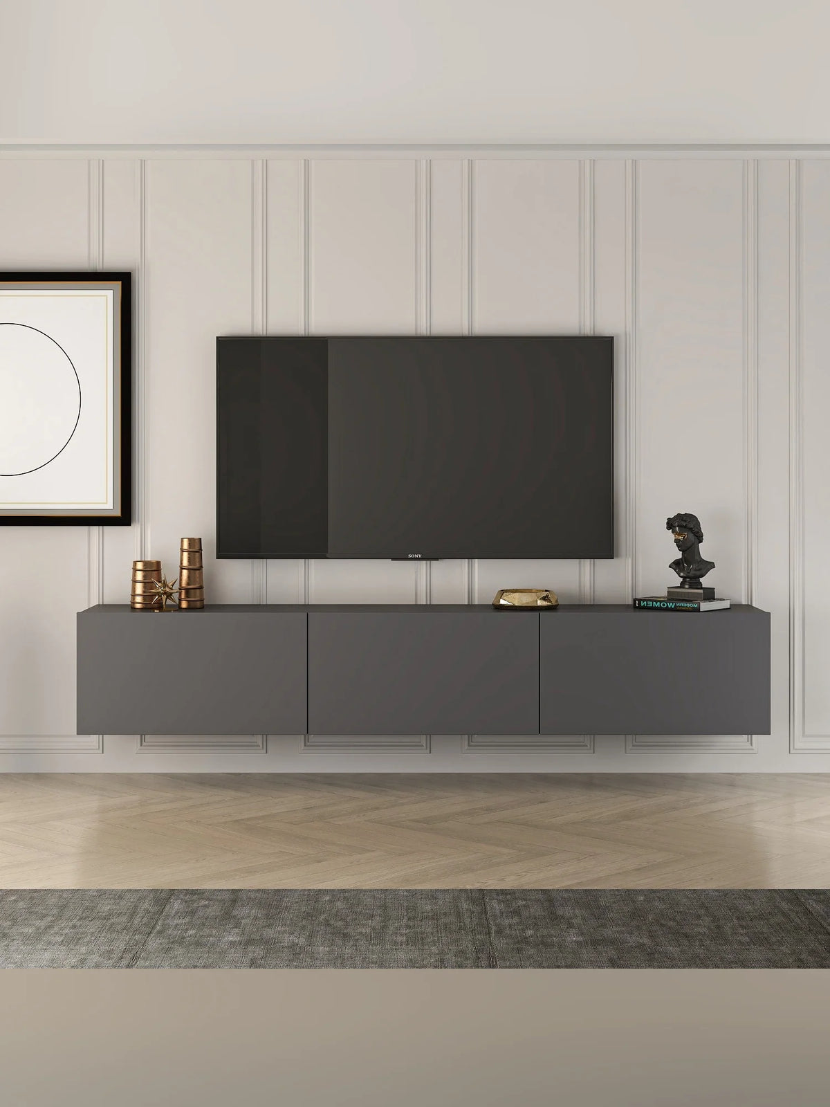 West 150x32x30 cm - Antracit, Vit, Atlantic, Tv-Bänk