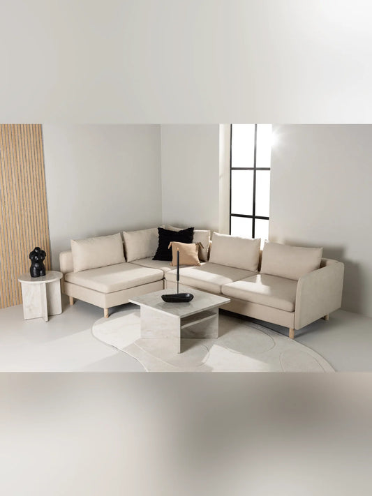 Zero Corner Sofa - Woodlook / Beige Fabric